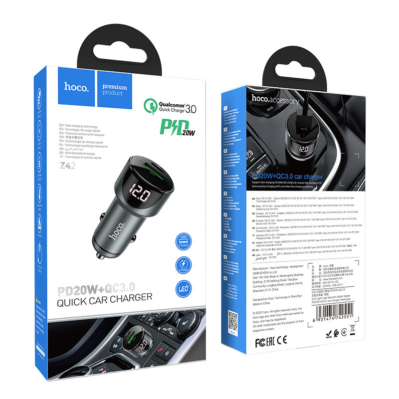 Переходник Z42 АЗУ на USB QC3.0 + Type-C PD20W HOCO серый