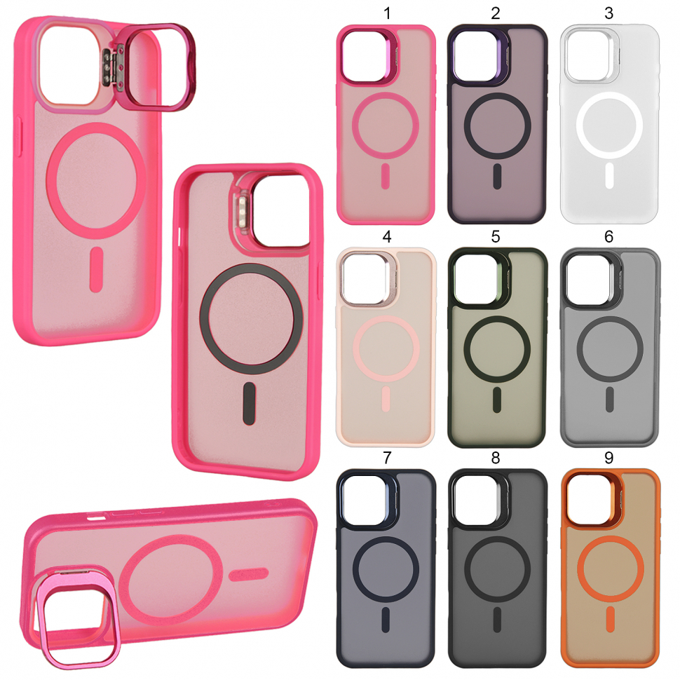 Чехол iPhone 14 Pro Max MagSafe матовый цветной с подставкой