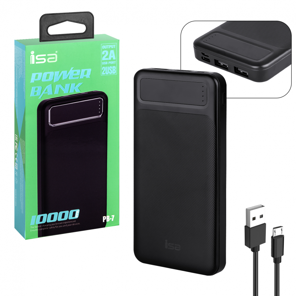 Внешний аккумулятор PB-7 10000mAh черный  ISA (50шт/кор)