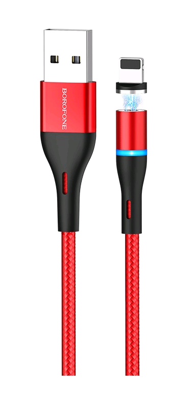 * Кабель BU16 USB Lightning 1.2M магнитный Borofone черный с красным