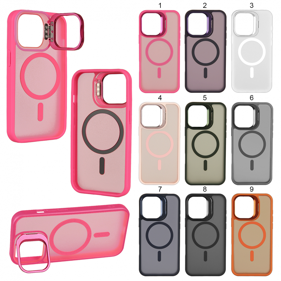 Чехол iPhone 14 Pro MagSafe матовый цветной с подставкой