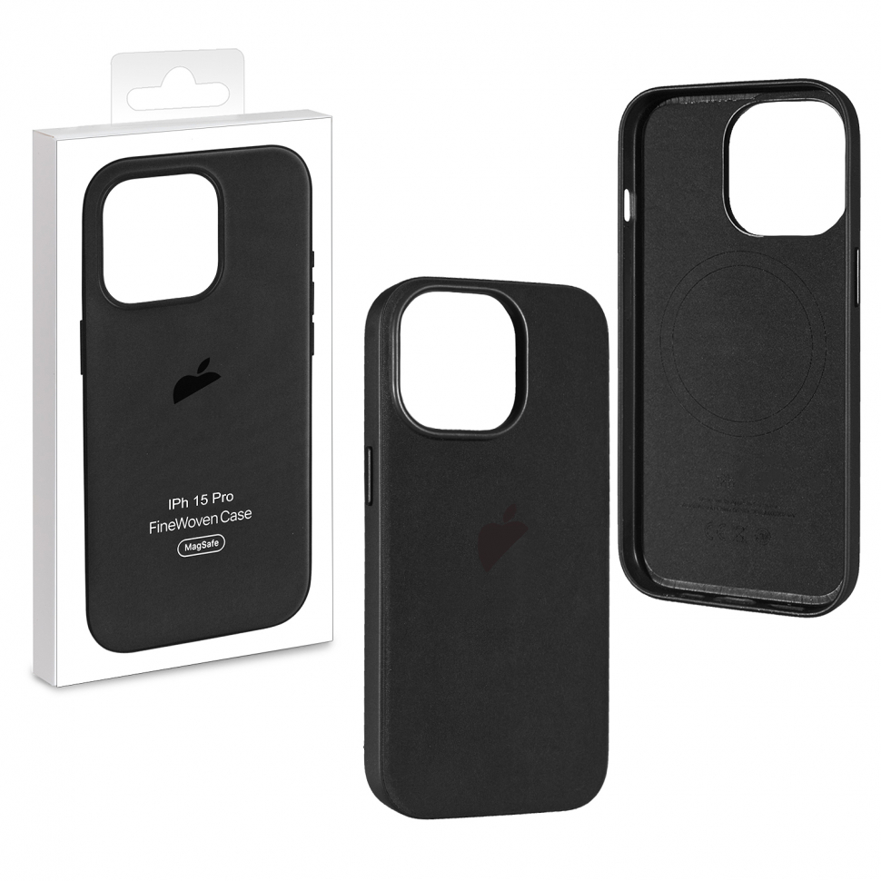 Чехол iPhone 15 Pro Fine Woven Case  Black (MagSafe + анимация NFC Clear) c LOGO