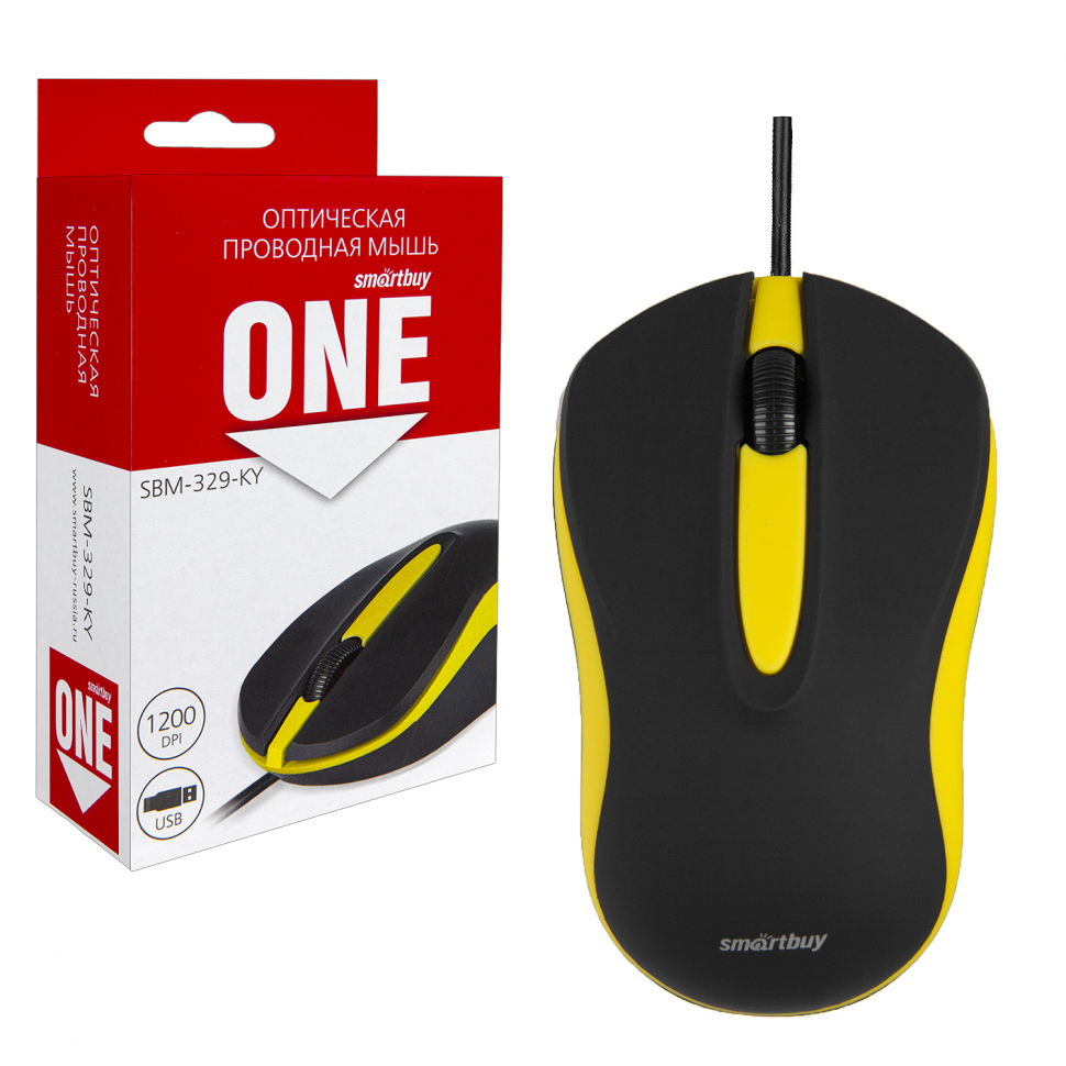 Мышь проводная Smartbuy ONE 329 черно-желтая (SBM-329-KY) / 100