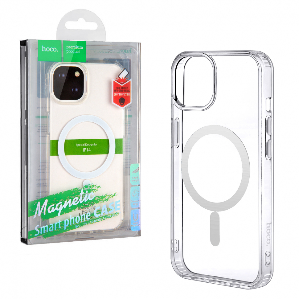 Чехол iPhone 14 (6.1) Hoco TPU прозрачный MagSafe