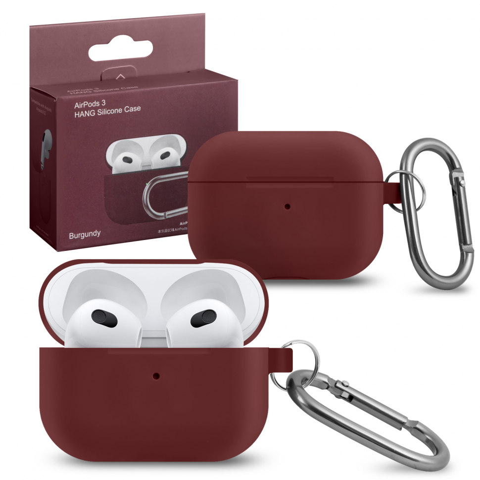 Чехол Airpods 3 Hang Silicon Case с карабином burgundy