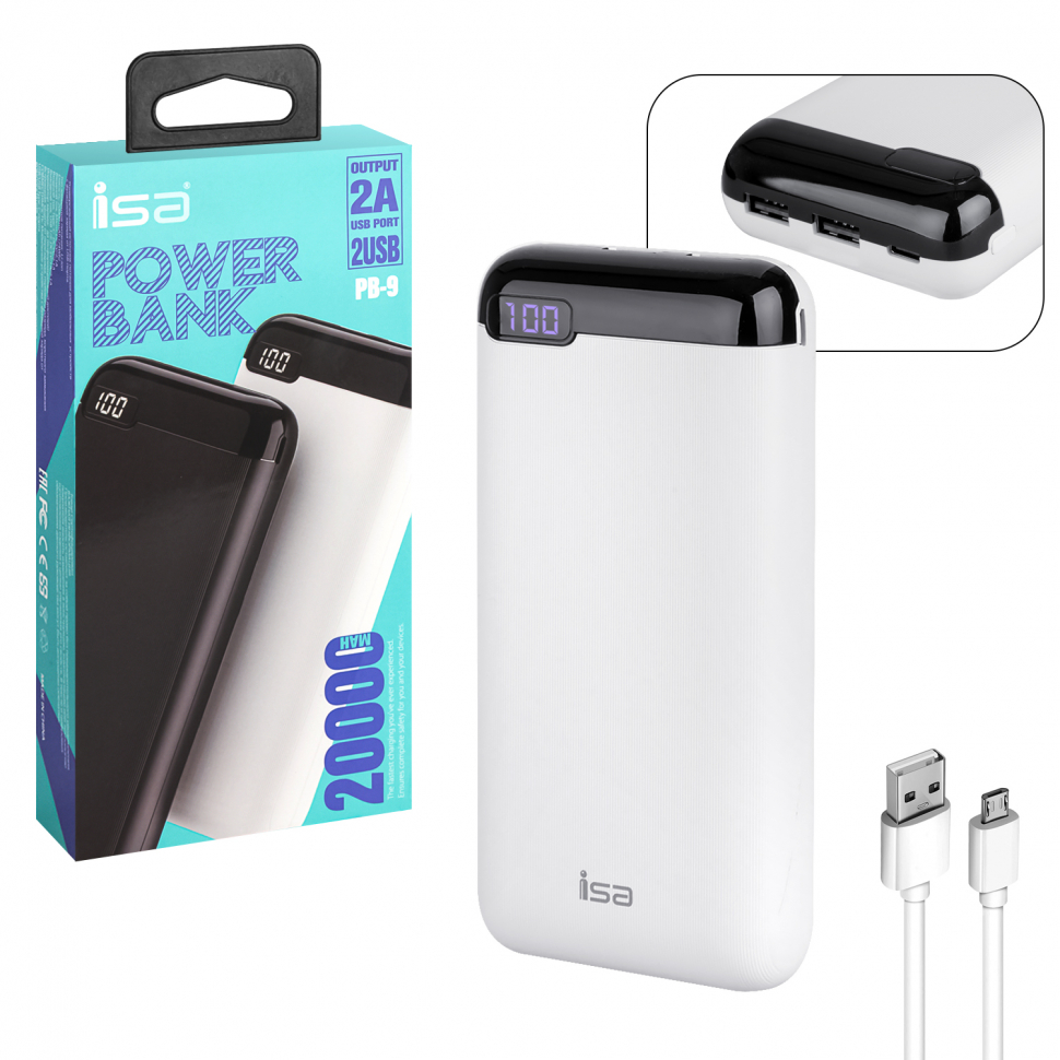 Внешний аккумулятор PB-9 20000mAh белый ISA (50шт/кор)