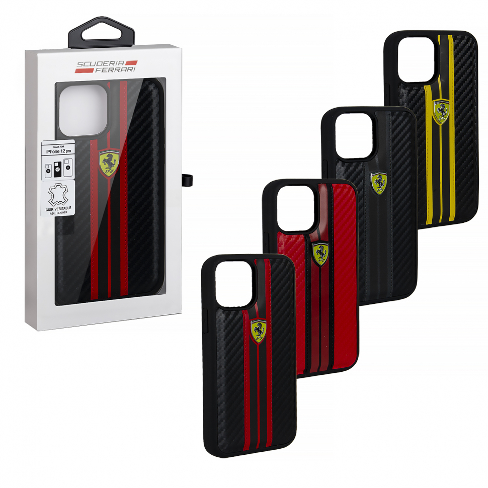 Чехол iPhone 12/12 Pro Ferrari carbon PU