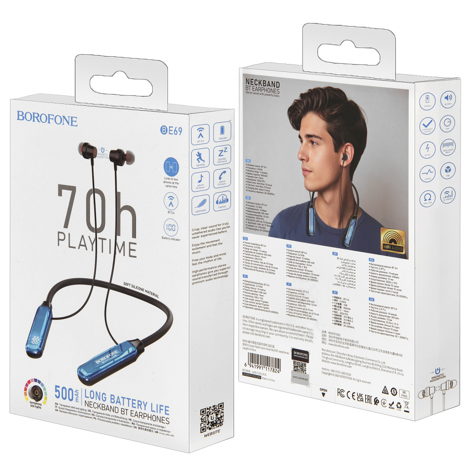 Гарнитура Bluetooth BE69 Sports BOROFONE черно-синие