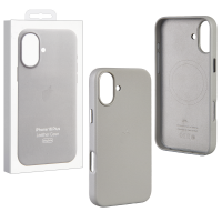 Чехол iPhone 16 Plus Leather Case  (MagSafe) c LOGO Light Grey
