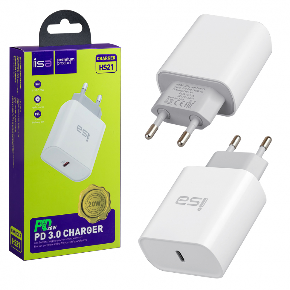 Переходник СЗУ HS21 на Type-C PD20W ISA белый