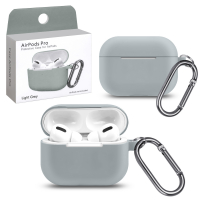 Чехол Airpods Pro Light gray с карабином #17