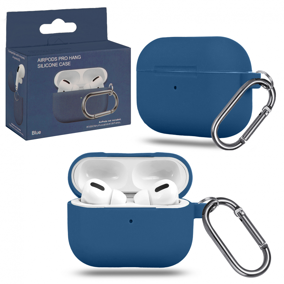 Чехол Airpods Pro Hang Silicon Сase с карабином Blue