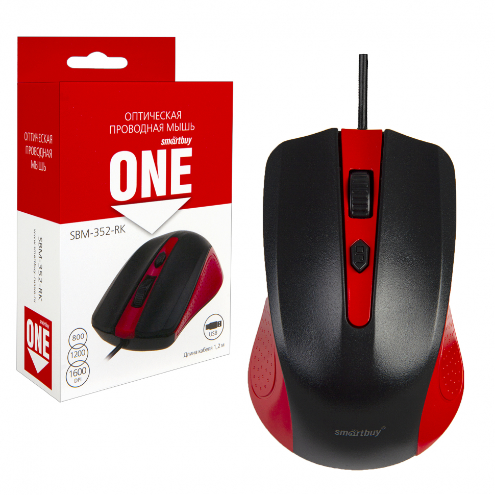 Мышь проводная Smartbuy ONE 352 красно-черная (SBM-352-RK) / 100
