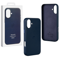 Чехол iPhone 16 Leather Case  (MagSafe) c LOGO Blue