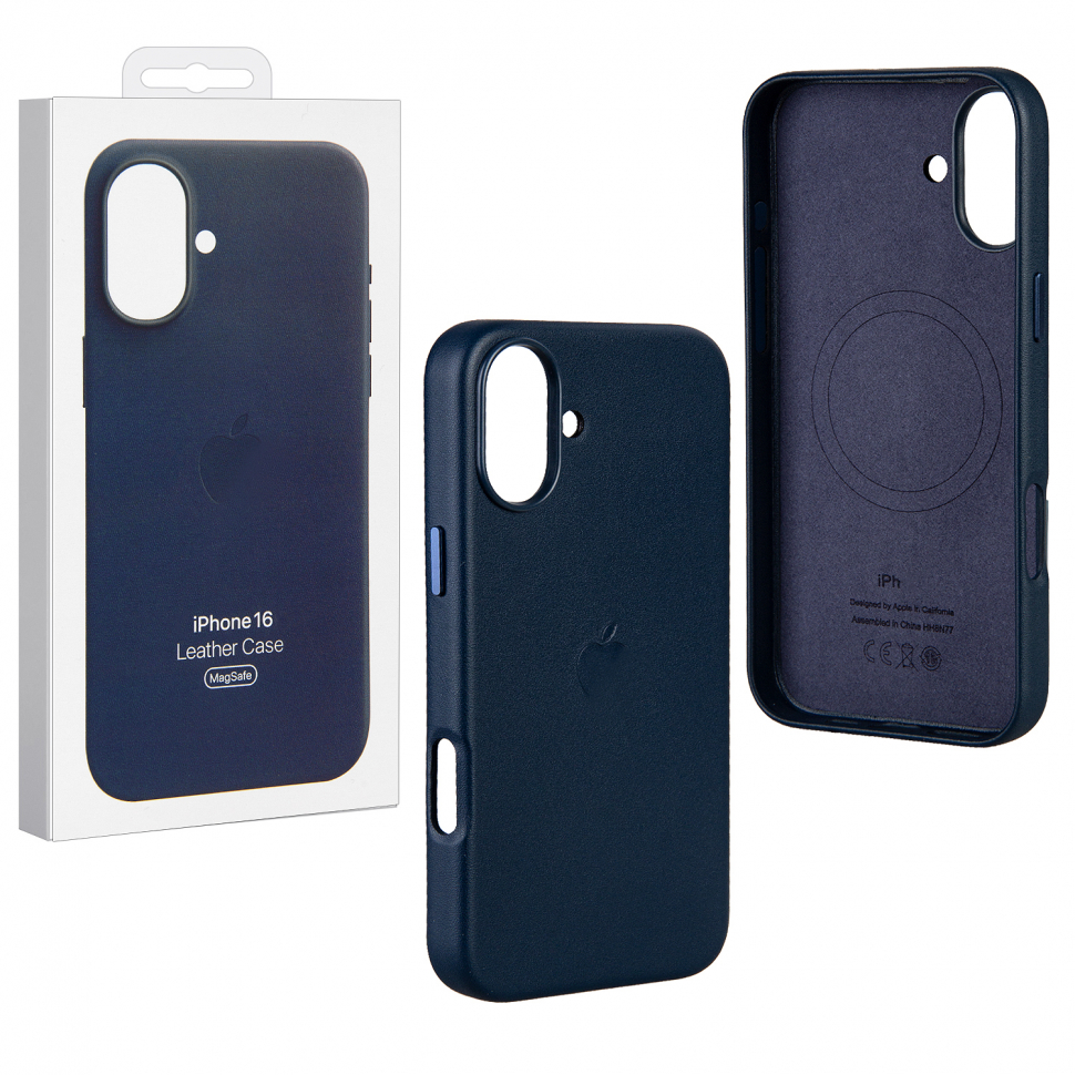 Чехол iPhone 16 Leather Case  (MagSafe) c LOGO Blue