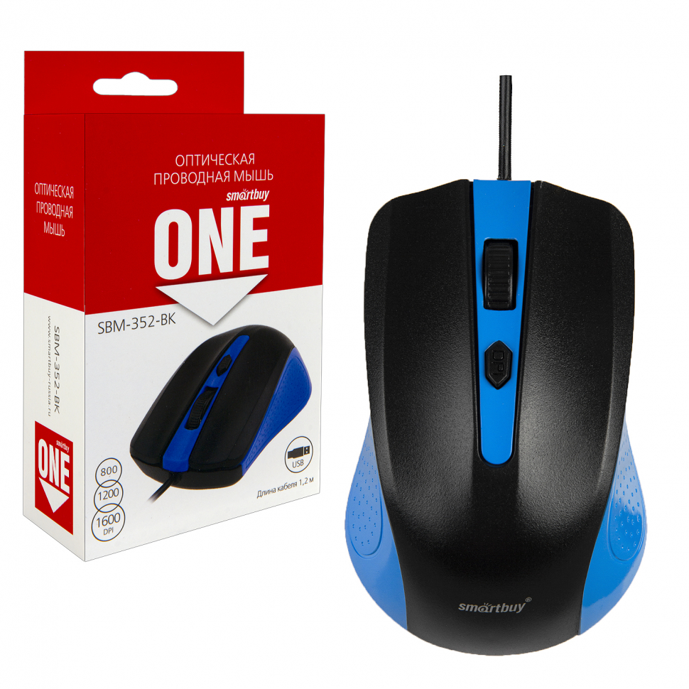 Мышь проводная Smartbuy ONE 352 сине-черная (SBM-352-BK) / 100