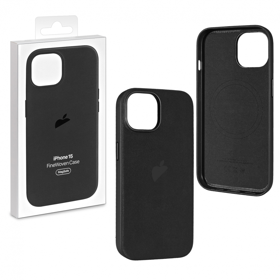 Чехол iPhone 15 Fine Woven Case  Black (MagSafe + анимация NFC Clear) c LOGO