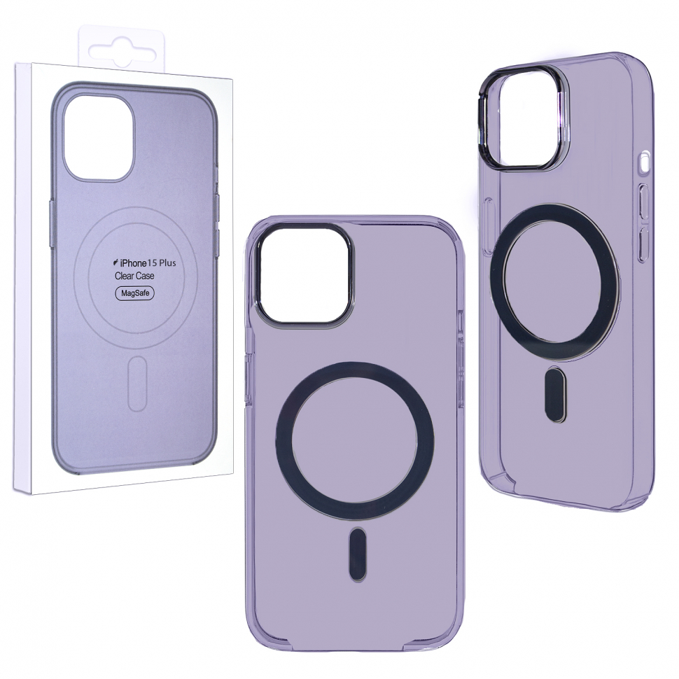 Чехол 15 Plus Clear Case Purple (MagSafe + анимация NFC  Clear) ORG