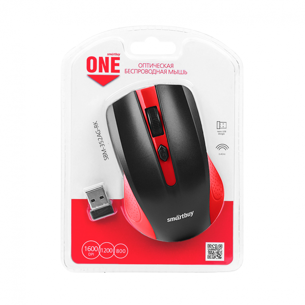 Мышь беспроводная Smartbuy ONE 352 красно-черная (SBM-352AG-RK) / 60