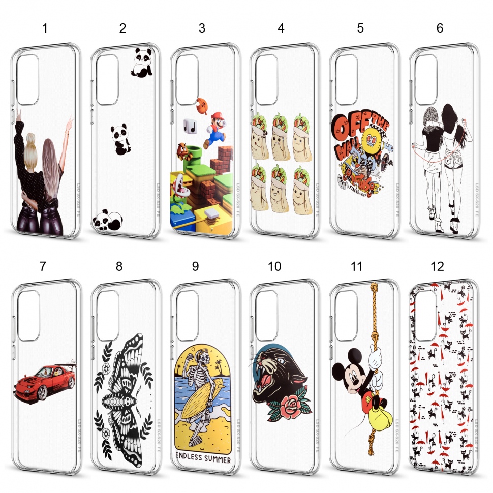 Чехол Samsung S20 FE TPU 1.0mm прозрачный с принтами в ассортименте