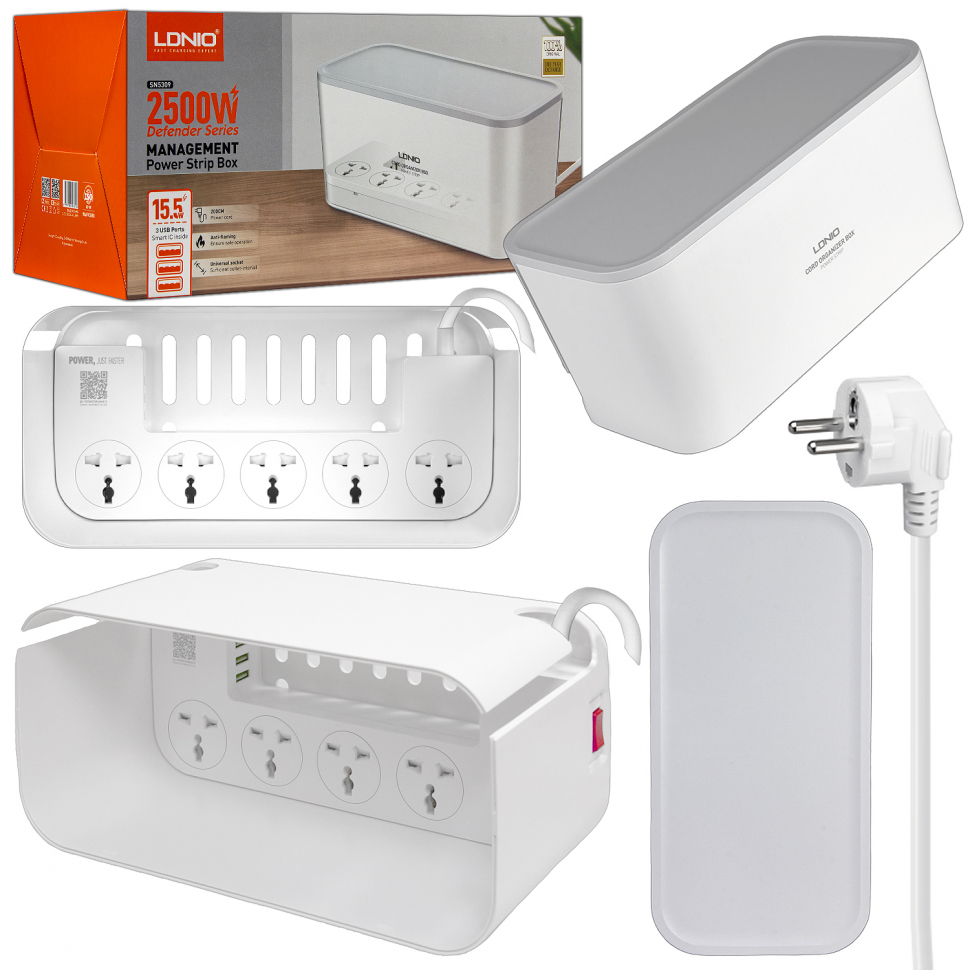 Сетевой фильтр на 5 розеток + 3 USB 2м 2500W SN5309 (SN5311) LDNIO Универсальная розетка (12шт/кор)