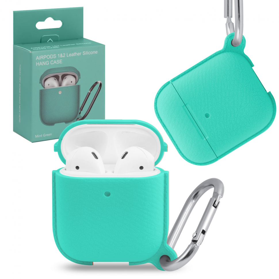 Чехол Airpods 1/2 leather Silicone Mint Green