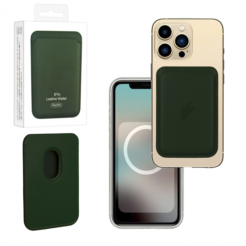 Чехол Leather Wallet Shirt Green iPhone 12 - 15 Pro Max (Анимация NFC Clear) с лого