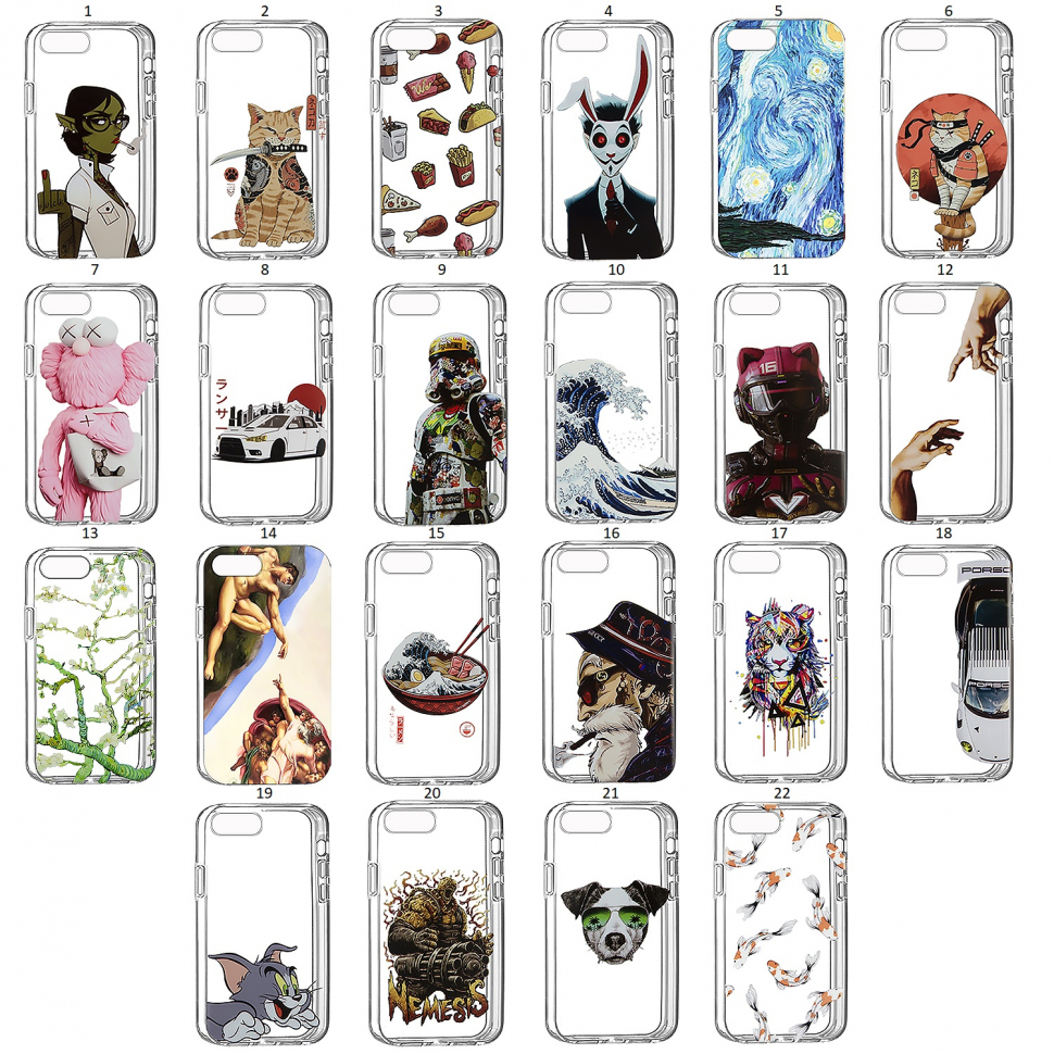 Чехол iPhone 7 Plus TPU 1.2мм с принтами в ассортименте