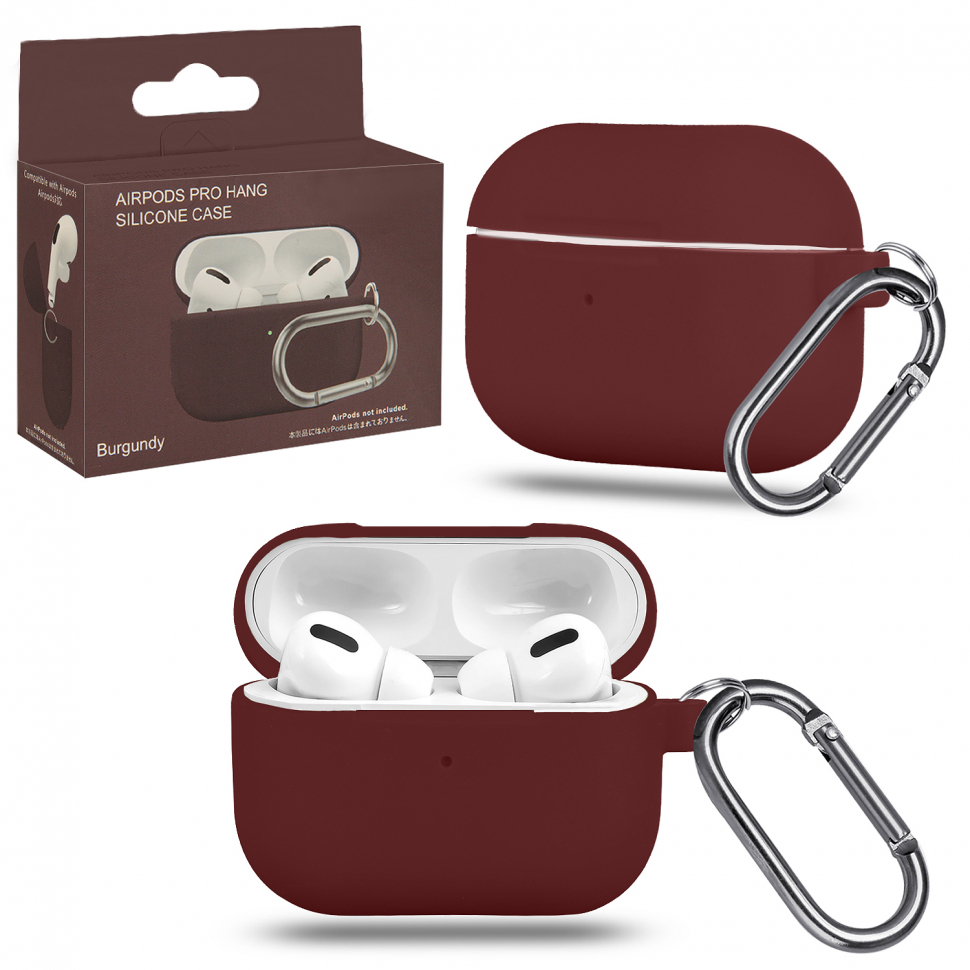 Чехол Airpods Pro Hang Silicon Сase с карабином Burgundy