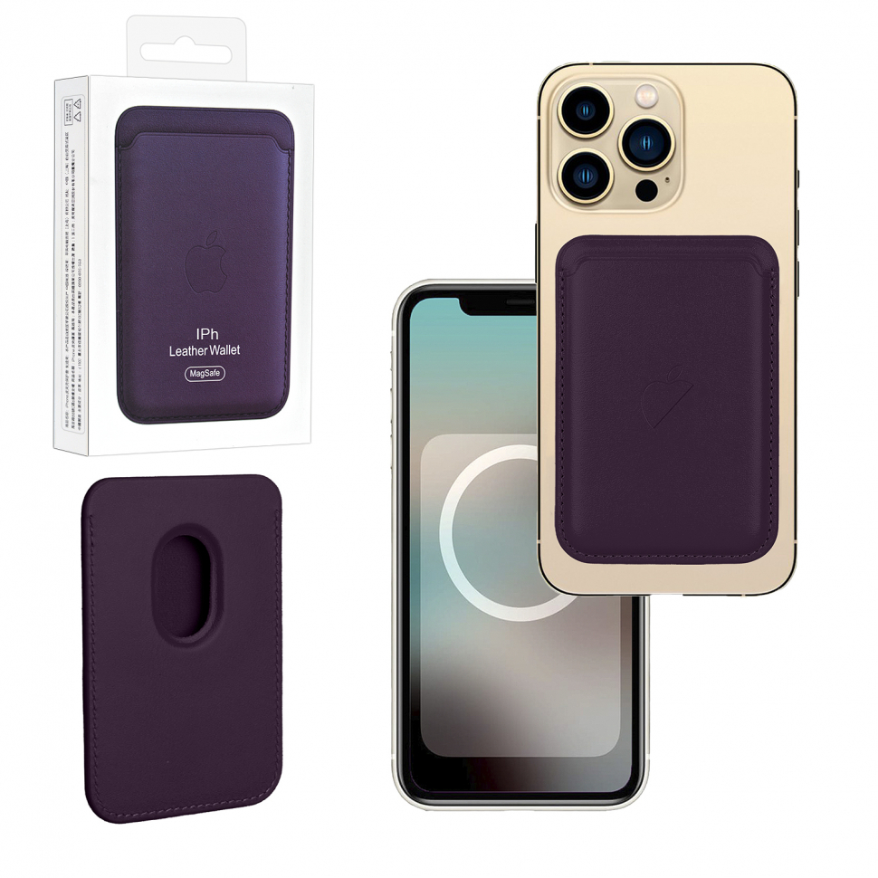 Чехол Leather Wallet Dark Cherry iPhone 12 - 15 Pro Max (Анимация NFC Clear) с лого