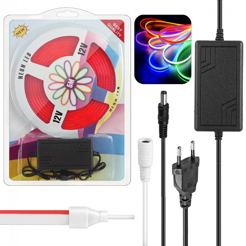 Светодиодная лента 5м гибкая неоновая красная