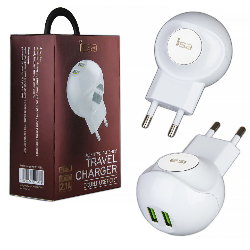 *Переходник СЗУ KC9-2U на 2 USB 2.1A ISA белый