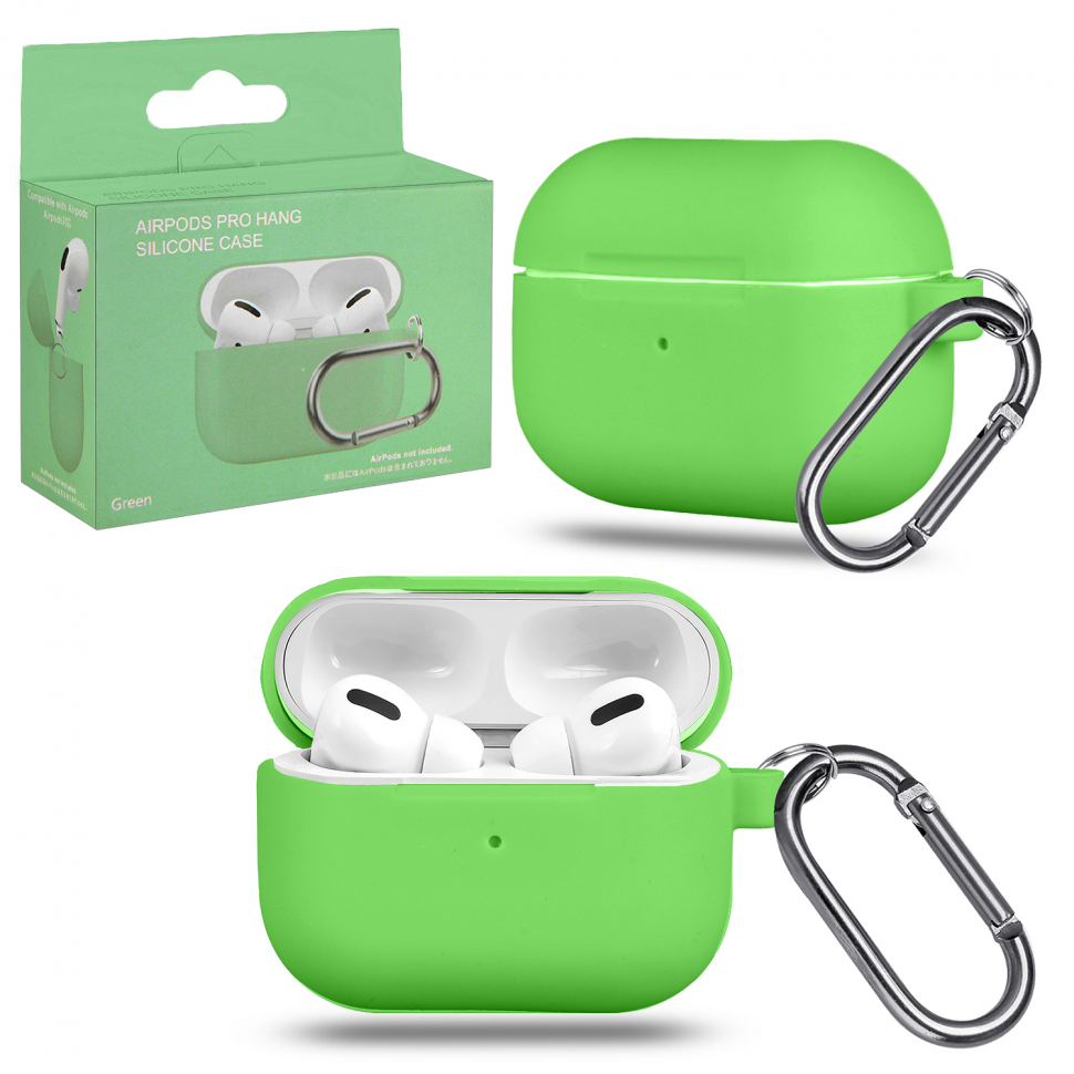Чехол Airpods Pro Hang Silicon Сase с карабином Green