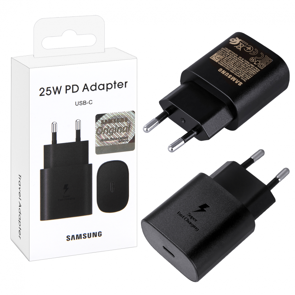 Переходник СЗУ на Type-C 25W PD Samsung 1:1 черный (200шт/кор)