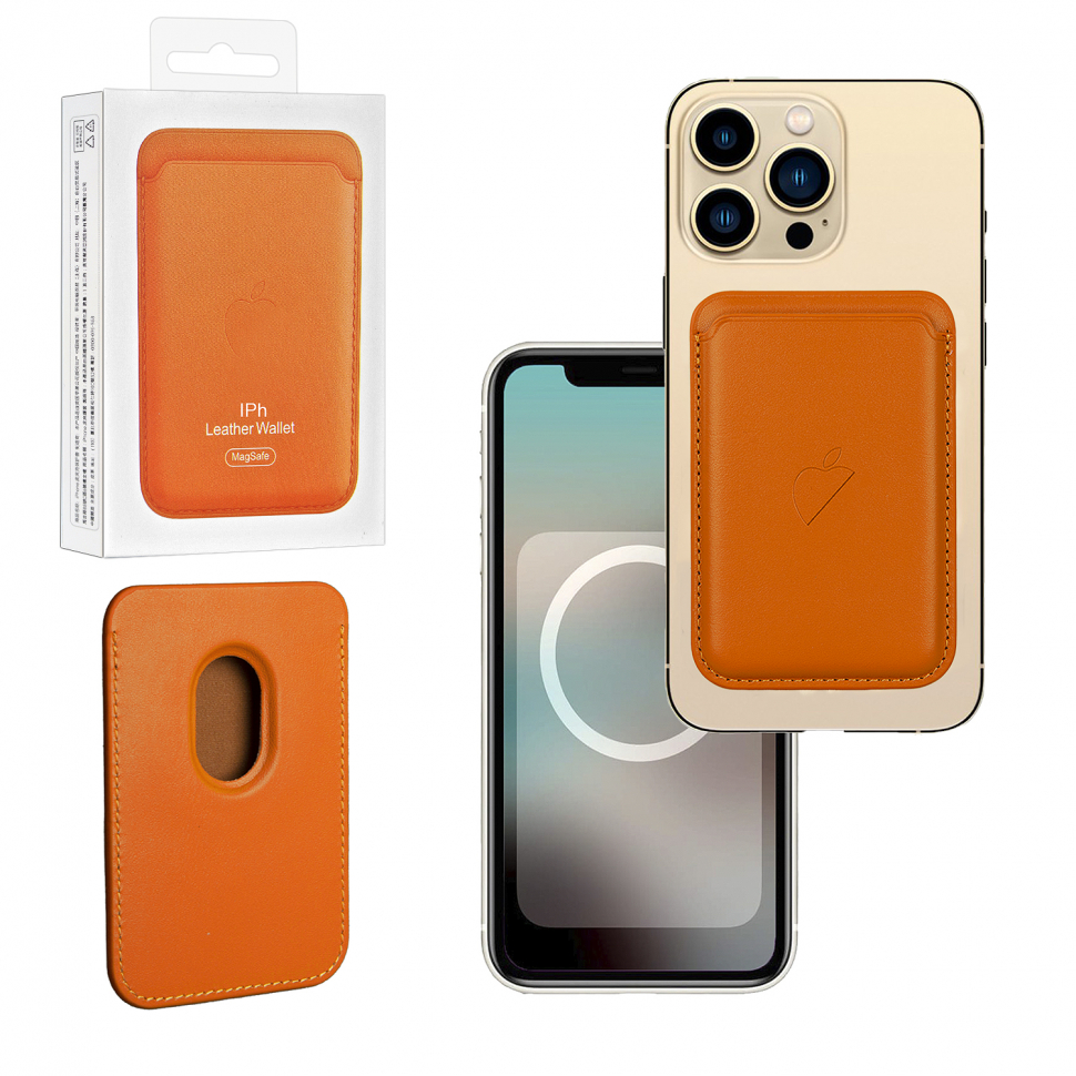 Чехол Leather Wallet Orange iPhone 12 - 15 Pro Max (Анимация NFC Clear) с лого