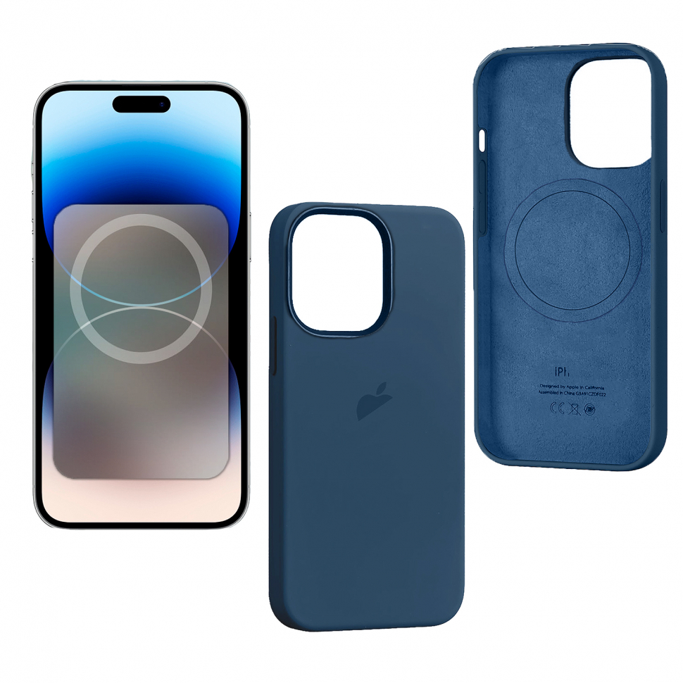 Чехол iPhone 14 Pro Max Silicon Case  Stromblue (MagSafe + анимация NFC Clear) c LOGO